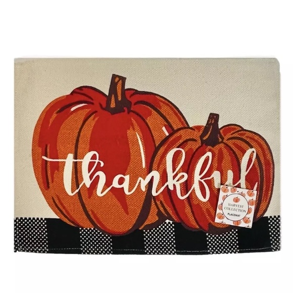 Harvest Collection 100% Cotton Fabric Placemats Thankful Pumpkin Set of 4 NWT - Picture 2 of 5